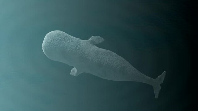 Digital sculpture of a submerged sperm whale moving.