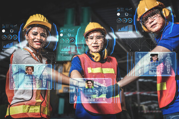 Facial recognition technology for industry worker to access machine control . Future concept interface showing digital biometric security system that analyze human face to verify personal data .