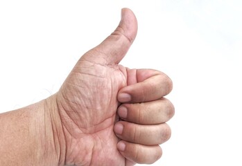 Hand showing thumbs up isolated on white background