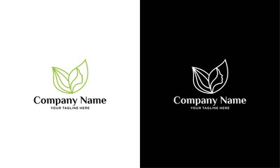 Vector abstract organic, eco, natural care line logo. Woman face with leaves, feminine, spa care, cosmetics