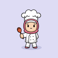 Cute Muslim girl in a chef costume