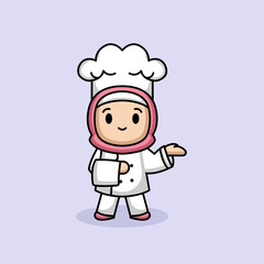 Cute Muslim girl in a chef costume