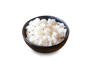 Jasmine rice mixed with black sesame in a bowl isolate on white background with clipping path.