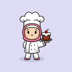 Cute Muslim girl in a chef costume