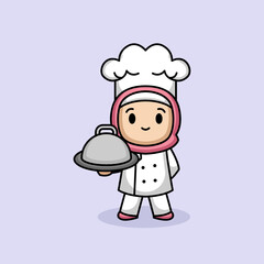 Cute Muslim girl in a chef costume