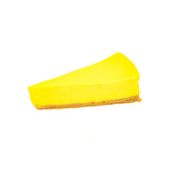 Lemon cheesecake isolated on white background. Tasty sweets
