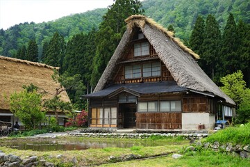 Traditional thatched roof  house in Gokayama village, world heritage in Japan - 五箇山の合掌造り集落 富山県 日本