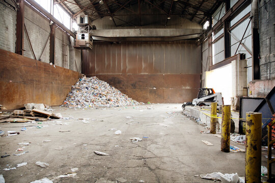 Heap of garbage at recycling plant
