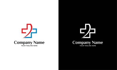 Cross plus heart medical logo icon design template elements