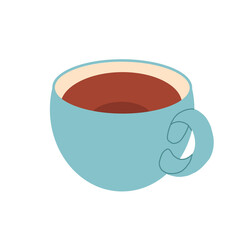 Fragrant black tea in a blue mug. Vector hand drawn illustration.