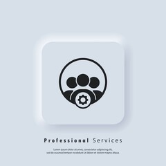 Professional services icon with setting sign. Setup, manage, management. Gear settings icons. Vector EPS 10. UI icon. Neumorphic UI UX white user interface web button. Neumorphism