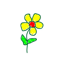 Flowers in a deliberately childish style. Imitation child drawing. Kid sketch, painting felt-tip pen or marker. Kid painted, handmade craft isolated on white. Vector illustration
