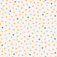 Pastel confetti seamless pattern. Neutral hand-drawn polka dot texture background.