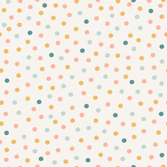 Pastel confetti seamless pattern. Neutral hand-drawn polka dot texture background.