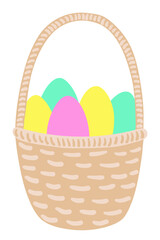 Easter basket with colored eggs.