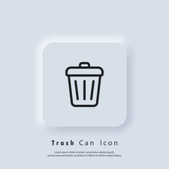 Trash can icon. Delete button. Rubbish basket. Vector EPS 10. UI icon. Neumorphic UI UX white user interface web button. Neumorphism