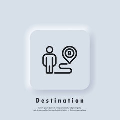 Destination icon. Route location. Map Location icon. Map pin, direction, paths, navigation. Vector EPS 10. UI icon. Neumorphic UI UX white user interface web button. Neumorphism