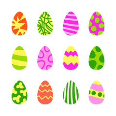 Easter eggs colored set. Hand drawn ornament vector Easter eggs. Clip art isolated on white background. Vector stock illustration. Design for textile, decoration, stickers.