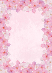 Fototapeta na wymiar レトロな水彩　桜の背景素材　ソメイヨシノ　花見　和風　和柄　昭和レトロ　入学　卒業