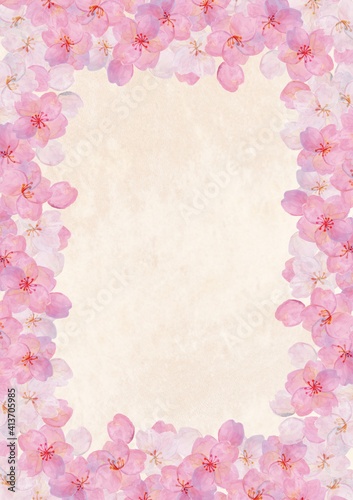 レトロな水彩 桜の背景素材 ソメイヨシノ 花見 和風 和柄 昭和レトロ 入学 卒業 April Poster Apr Aoirokaeru