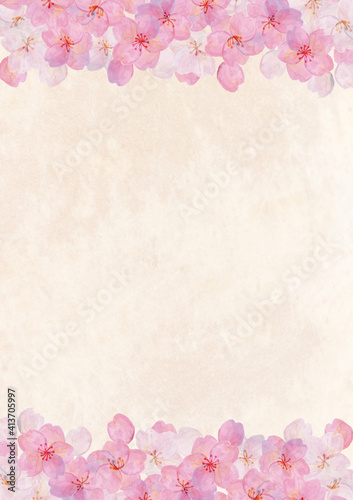 レトロな水彩 桜の背景素材 ソメイヨシノ 花見 和風 和柄 昭和レトロ 入学 卒業 Wall Mural Aoirokaeru
