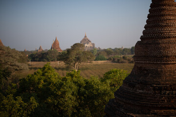 beautiful pagodas over the blue sky in Myanmer 
