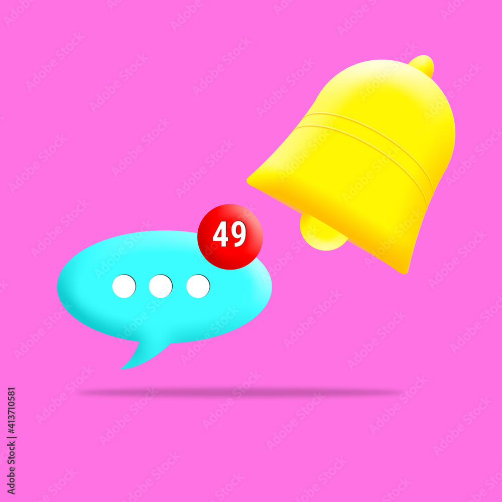 Poster cute 3d chats, notifications and chimes are isolated on pastel pink background. 3d rendering