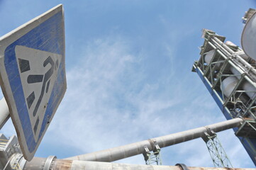 Zhambyl region, Kazakhstan - 05.15.2013 : Sign pedestrian crossing between the sectors of the...
