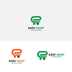 Online shopping deliver logo with lettermark e . logo design template 