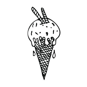 recommend clip art: Vector Ice cream with glazed, waffles tubules and smudges isolated on the white background for menu cafe, bar, children food, restaurant