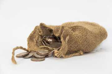 sack with the thirty silver coins biblical symbol of the betrayal of judas