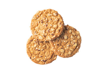 oatmeal cookies with different seeds isolated on white background, top view