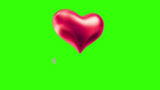 Animated red heart and leaves as background, green screen video.