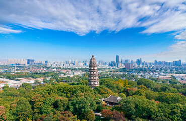 Fototapeta premium “Huqiu Tower”, the second leaning tower in the world, List of national parks of China Tiger Hill, Suzhou, Jiangsu Province, China