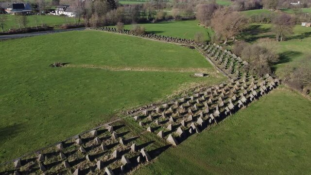 Aerial View, following the Siegfried Line, also known as Dragon Teeth. German defensive lines during the Second World War, near the city of Aachen.