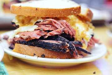Corned beef pastrami sandwich with pickles