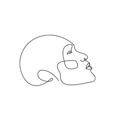 Continuous line abstract face, side view. Contemporary minimalist portrait. Hand drawn line art of hairless man. Beauty minimalist concept. Vector