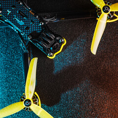 Drone on black background, selective focus