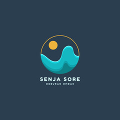wave logo for the company. japanese theme. Sun logo with the wave