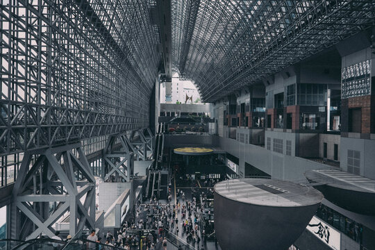High angle view of interior of Kyoto station
