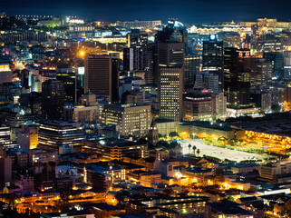 Fototapeta na wymiar Aerial View of Cape Town City Centre at Night