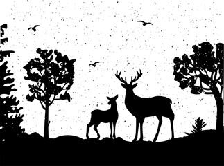 Obraz premium silhouette of deer in the forest. vector landscape. EPS format