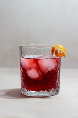 Negroni cocktail. Bitter, gin, vermouth, ice. Bar. Recipes. Alcoholic beverages.