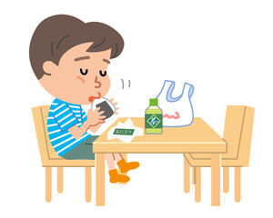 孤食　一人で食事をする少年のイラスト