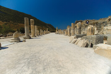 Ancient Greek city. Columns and road from marble.