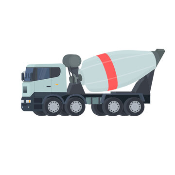 Concrete mixer truck. Construction equipment, vector illustration