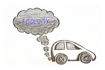 World saving concept about ECOLOGY with sign on the sheet.