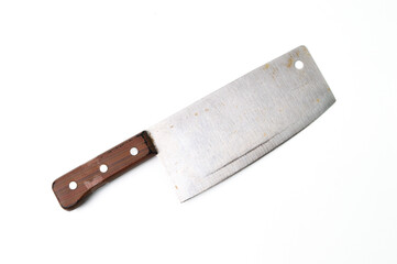 Large sharp cleaver knife isolated on a white background.