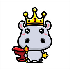 cartoon cute king hippopotamus vector design