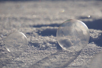 Soap Bubble In The Snow, With Sunshine